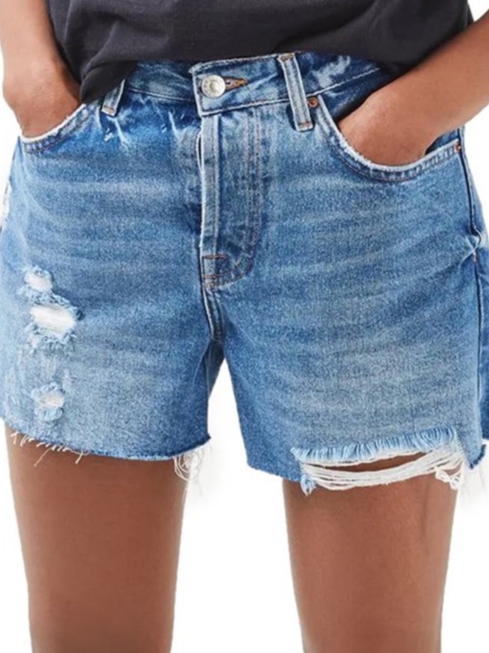 ASOS Topshop Moto Ashley Light Blue Distressed Denim Shorts